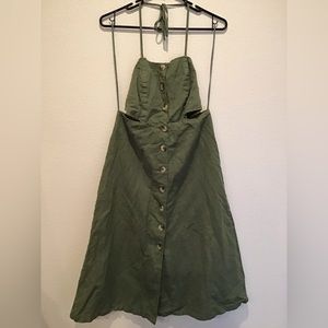 Army green button down halter cutout midi dress